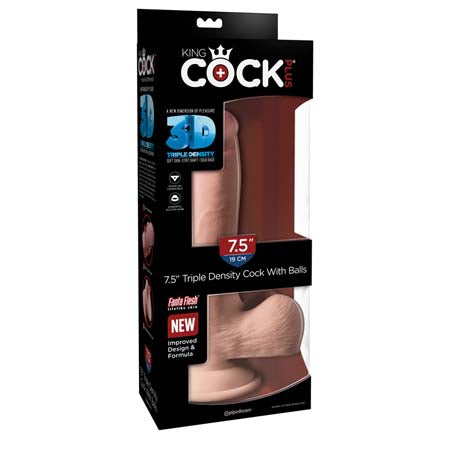 King Cock Plus 7.5 in. Triple Density Cock With Balls Realistic Suction Cup Dildo Beige