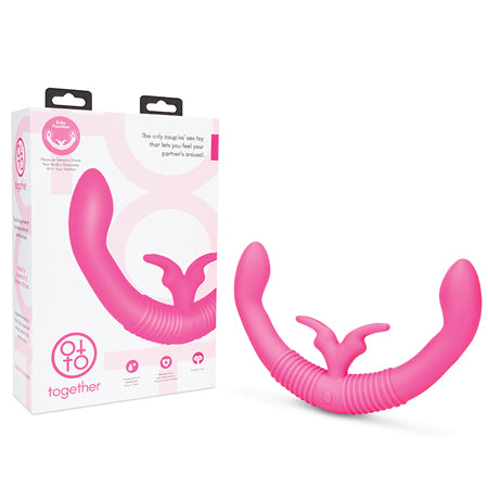 Together Couples Toy with Echo Function Rechargeable Silicone Dual Ended Rabbit Vibrator Pink