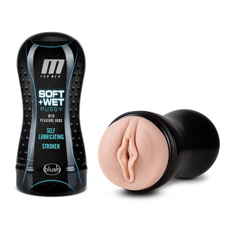 M for Men Soft + Wet Pussy with Pleasure Orbs Self-Lubricating Vagina Stroker Beige