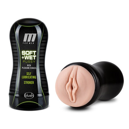 M for Men Soft + Wet Pussy with Pleasure Ridges Self-Lubricating Vagina Stroker Beige