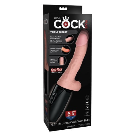 King Cock Plus 6.5 in. Thrusting Cock With Balls Rechargeable Realistic Vibrator Beige
