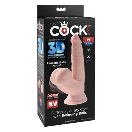King Cock Plus 6 in. Triple-Density Cock With Swinging Balls Dildo Beige
