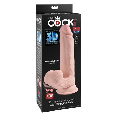 King Cock Plus 9 in. Triple-Density Cock With Swinging Balls Dildo Beige